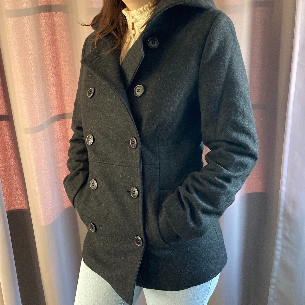 Wool Blend Hooded Pea Coat